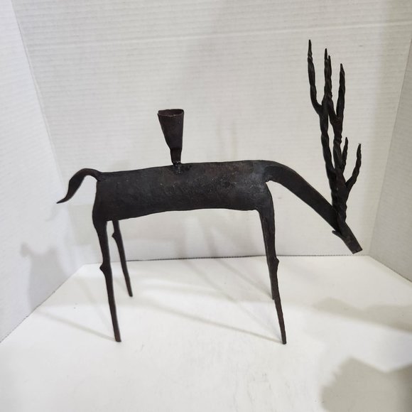 Brutalist, Cottagecore, Countrycore style sculpture, forged iron, deer, gazelle